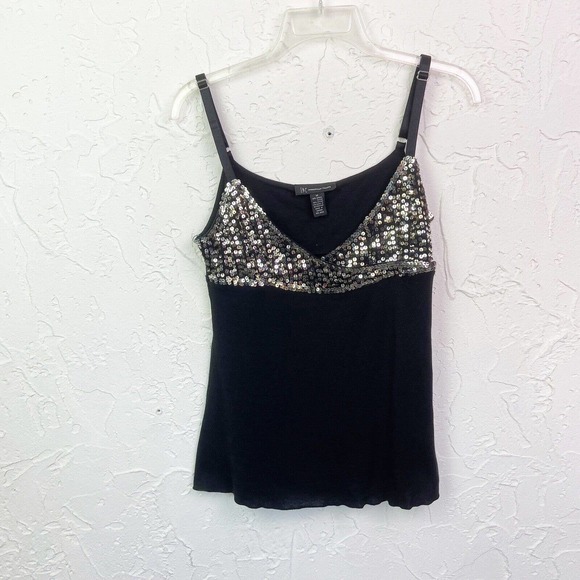 INC International Concepts Tops - Y2K Early 2000s Retro INC Black Sequin Babydoll Tank Top Size Medium